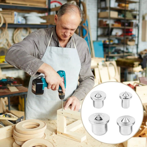 Woodworker using 40 Pcs Dowel Center Pins Set for Woodworking, Carbon Steel Drill Guide Markers in Four Sizes.