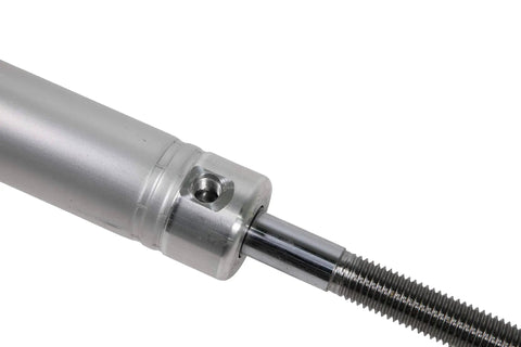 Close-up of replacement hydraulic cylinder for RV slide outs, 24 inch stroke, aluminum, heavy duty for trailers and motorhomes.