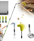 13 Foot Gutter Cleaning Tool From The Ground With 3 In 1 Gutter Cleaner Replaceable Brush Shovel And Scraper shown in use