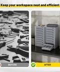 Gray Metal Tool Storage Cabinet With 9 Drawers With Dividers, all-welded steel construction shown organizing tools efficiently.