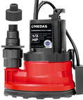 Automatic Submersible Pump, One Third Horsepower, 2450 GPH Sump Pump With Smart Sensor, Auto On Off, shown with hose adapter