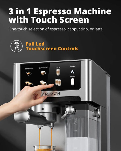 20 Bar Espresso Machine With Automatic Milk Frother For Cappuccino And Latte, Dual Boiler Coffee Maker, Stainless Steel, Touchscreen