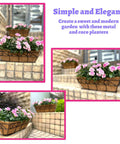 Two Pack 16 Inch Rectangular Metal Wall Planters For Outdoor Plants, Balcony Rail Garden Baskets With Coco Liners installed on steps