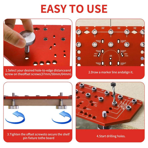 Step-by-step guide using 2 In 1 Shelf Pin And Hinge Jig For DIY Cabinets And Home Projects, Aluminum Adjustable Drilling Jig