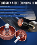 Pro Grade Tire Patch Repair Kit with Tungsten Steel Buffing Wheels and 42mm 55mm Scraping Cutter shown in detail.
