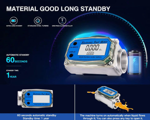 One Inch Turbine Flow Meter For Water Diesel Kerosene Gasoline With LCD Digital Readout, FNPT Inlet Outlet, 1% accurate