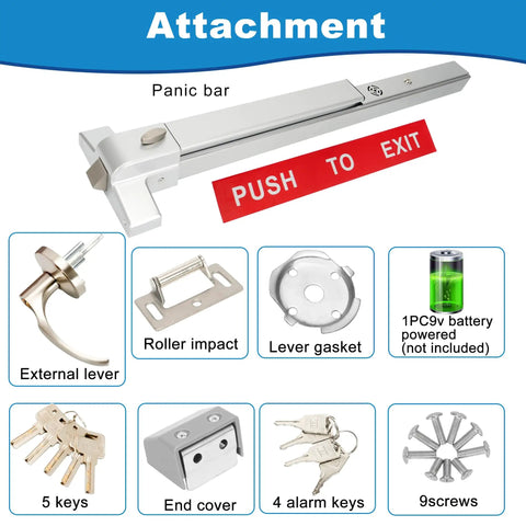 Premium Push Bar Panic Exit Device With Exterior Lever Handle And Loud Emergency Alarm For Commercial Doors Up To Thirty Six Inches Beefy Construction Top Shelf Security