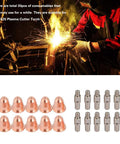 Badafaci Plasma Cutter Consumables Electrode Nozzle Kit For S25 And S45 Torch featuring 10 copper nozzles and 10 silver electrodes.