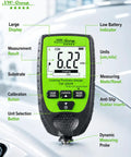 Hardcore Car Paint Thickness Gauge With Digital Coating Meter, 0.1 Micrometer Resolution, 0 to 1500 Micrometer Range, Auto Fe NFe Detection, Backlit LCD, High Accuracy for Detailing and Used Car Inspections, green handheld unit front view