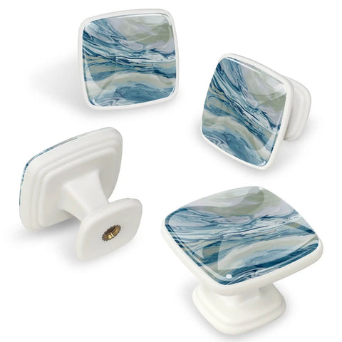 4 Pack Sharp Square Cabinet Knobs 1 2 Inch Blue Green Marble Swirl ABS Cabochon Glass Drawer Pulls For Kitchen Island Dresser Bedroom Furniture Hardware Fresh Dope Look in different angles.