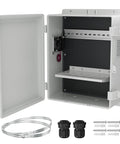 Outdoor NEMA Electrical Box Weatherproof 16x11x6 Inch ABS Plastic WiFi Enclosure with Vented Dust Screen and Built In Fan open view