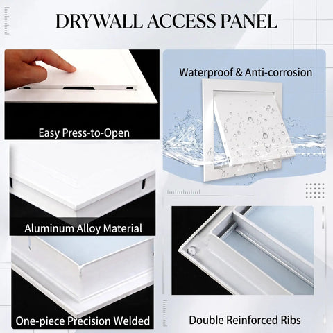 Features of Solid Gray Metal Access Panel For Drywall 8x9 Inch Flush Mount with waterproof and anti-corrosion design.
