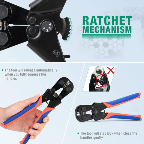 6mm Ratchet Wire Rope Cutter With 68 HRC Hardened Blade For Aircraft, Copper And Piano Wire Cables, shown with features