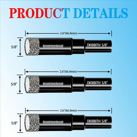 Tile And Stone Core Drill Bits Set Three Pack For Porcelain Ceramic Granite Marble 1/4 In 6mm Quick Change 1/4 In Hex Shank