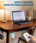 Wireless Remote Control Outlet Plug Power Switch Kit with 1 remote and 4 outlets 100ft RF range under desk near lamp and laptop