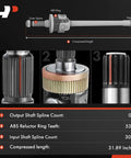 Rear Axle Shaft Assembly With Bearing And Seal For Jeep Wrangler 2007 To 2011 3.8L And 2012 To 2018 3.6L diagram showing spline and ring details