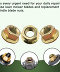Tough As Nails Beefy 5/8-18 Spindle Blade Nut Hex Flanged Aftermarket Replacement set of three with golden finish.