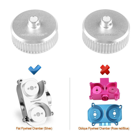 2 Pack Aluminum Flywheels For Nerf N-Strike Elite Stryfe And Rapidstrike CS-18 Silver Finish, compatible chambers shown