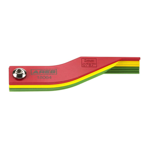 8 Piece Metal Brake Gauge Tool Set for Sheet Metal, corrosion resistant, color-coded sizes, front view with red, yellow, green gauges