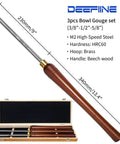 Built Solid Three Pack M2 High Speed Steel Bowl Gouge Set For Wood Turning With Side Grind Design And 60 Hrc Hardness for precise cuts.