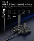 Dual Bay M.2 Nvme Ssd Cloner Dock Handles Up To 16TB Drives With Instant One To One Offline Duplication showing USB 3.2 Gen 2 cable and slots.