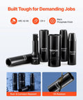 Heavy Duty Badass 29 Piece 1/2 Inch Drive Impact Socket Set Featuring Deep Well CR-V Steel Black Phosphate Coating with various sizes.