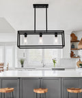 Farmhouse Kitchen Island Pendant Lighting Fixture With Clear Glass Shades, 3-Light Dope Modern Contemporary Chandelier above island