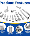 Comprehensive 186 Piece M3 And M4 Machine Screw Kit With Phillips Pan Head Stainless Steel Bolts displayed on white background