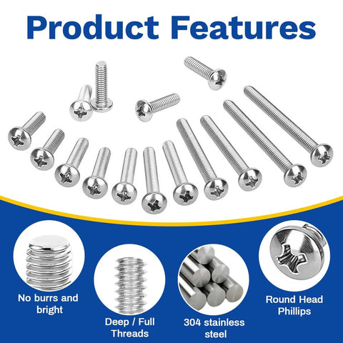 Comprehensive 186 Piece M3 And M4 Machine Screw Kit With Phillips Pan Head Stainless Steel Bolts displayed on white background