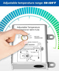 Hand adjusting temperature controller on 12 Inch Wall Mounted Shutter Exhaust Fan With Temperature Controller And Power Cord Kit