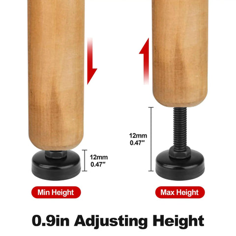 Four Pack Heavy Duty Furniture Levelers With Adjustable Feet For Uneven Floors From 0.75 To 1.75 Inches, Supports Up To 1320 Lbs, Large Base Black Kit With Three Eighths Sixteen Thread T Nut For Stabilizing Wobbling Sofas Tables Cabinets And Chairs