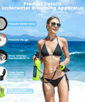 Woman holding 1.0L Mini Scuba Tank Portable Dive Air Bottle Kit For Underwater Exploration And Rescue on a beach