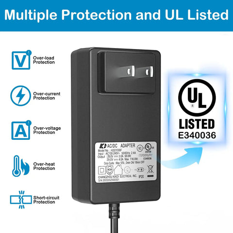 Beast Power Recliner Transformer 29V 2A AC DC Switching Power Supply With 2 Pin Flat Round Connector For Lift Chairs And Power Recliners Compatible With Okin Kaidi Limoss Pride La Z Boy Flexsteel Ashley Room To Go Berkline Med Lift Tranquil Ease black UL listed adapter
