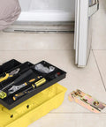 Two Sets Freezer Door Hinges With Springs For Chest Freezers, Heavy Duty Iron Construction With Outer Shell, tools on floor