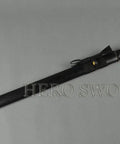 Combat Ready Ninja Wakizashi Sword With T1095 High Carbon Steel Full Tang Blade Hamon Bo Hi Chu Kissaki in sheath on grey background