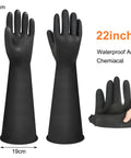 Heavy Duty 22 Inch Black Latex Gloves Chemical Resistant Rubber Gauntlets For Industrial Work And Dishwashing showcasing texture and grip.