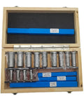 22 Piece Keyway Broach Set In HSS Metric Cutting Tools For CNC Machines Top Notch High Speed Steel Broaches For Precise Keyway Shaping Includes B1-4 B1-5 C1-6 C1-8 And 12B To 30C Sizes For Pros. Wooden case with HSS broaches and shims