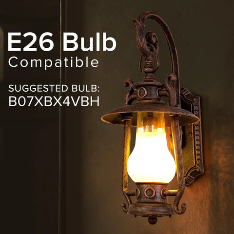 Large Rustic Lantern Outdoor Wall Sconce In Vintage Rust, Weatherproof 110V Lighting Fixture With Frosted Shade, UL Listed