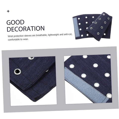 Built Tough Breathable Cut Resistant Wrist Sleeves And Forearm Guards For Heavy Duty Gardening Repair Or Mechanic Work Lightweight Abrasion Shield, close-up of rivets and fabric texture.