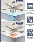 Farmhouse Industrial Ceiling Fan With Light And Remote 48 Inch showing summer and winter airflow settings with remote control