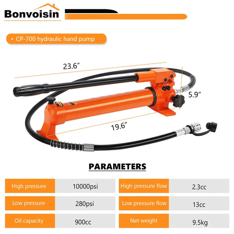 Heavy Duty Hydraulic Hand Pump Ram For Porta Power Pump 300 To 10000 PSI Range 2.3cc High Pressure Oil Output 13cc Low Pressure 900cc Oil Capacity 9.5kg Unit