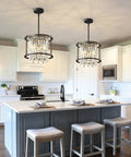 Dope Modern Black Crystal Chandelier For Foyer And Kitchen Island above a stylish white kitchen island setting