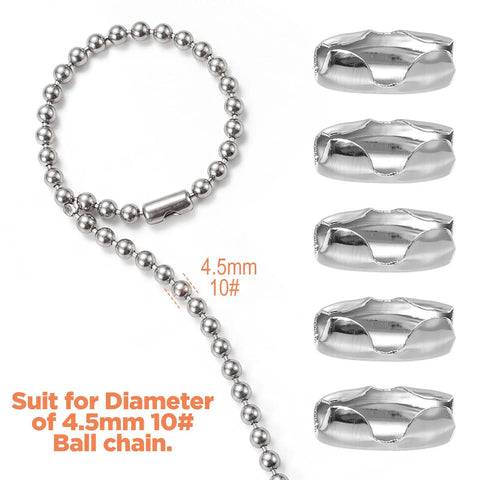 Stainless Steel Ball Chain Connectors For Window Blinds, 4.5mm Beaded Pull Cord Clips, 100 Pack showing size and design