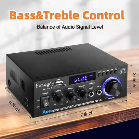 Beefy 800W 2 Channel Bluetooth 5.0 Power Amplifier System with FM Radio, USB, SD, and remote for home theater, karaoke, party audio.