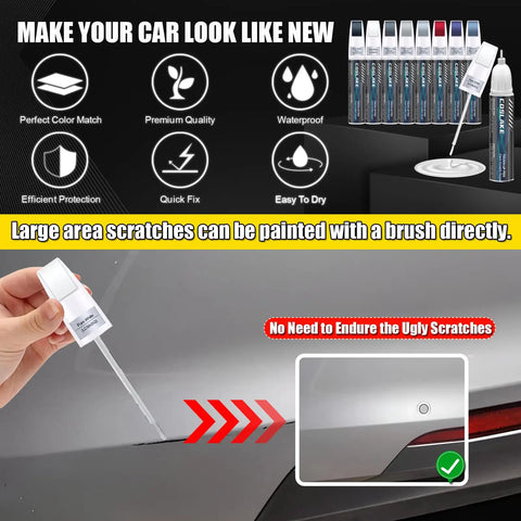 Volkswagen Touch Up Paint Kit 12ml with Built In Brush 2 In 1 Scratch Remover Pen and two disposable micro applicators in use on a car bumper.