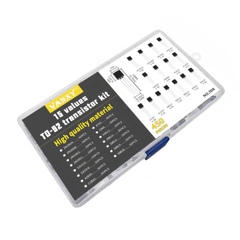 450 Piece TO 92 Transistor Kit With 15 Dope Values in clear storage box.