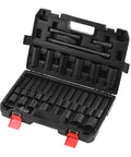 Top Tier HLFuBynox 45 Piece Metric Impact Socket Kit 1/2 Inch Drive With Deep Shallow Sockets Extension And Universal Joint Reducer For Auto Garage Tire Repair Jobs Under The Hood, black case open