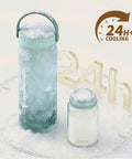 Travel Ready Portable Breast Milk Cooler With 24 Hour Deep Freeze Tech Zero Sweat Insulation Keeps Pumped Milk Ice Cold For Beach Days And Road Trips Includes Two Spill Proof Bottles In Fresh Green shows two insulated bottles with frost and a cooling indicator.