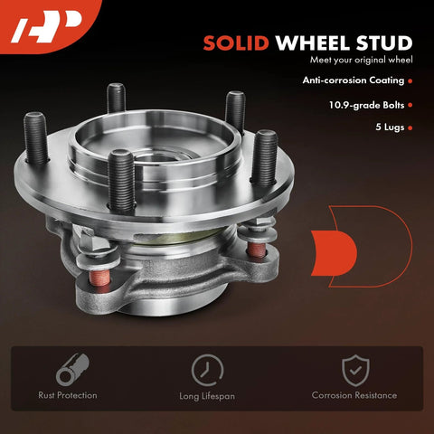 Front view of Pair Front Wheel Bearing And Hub Assembly For 2008 To 2022 Toyota Sequoia And 2007 To 2021 Tundra, 5-lug compatible.