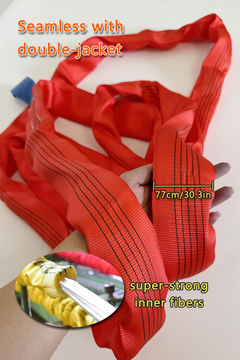 Round Sling 11020 Lbs 6.5 Ft Polyester Rigging Sling For Hoist, double-jacket design, visible length marker 77cm.